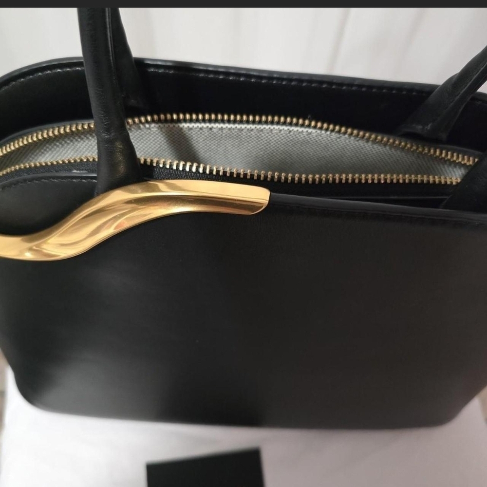 Donna Karan Black Leather Dome Satchel with Gold Accent - Picture 5 of 8